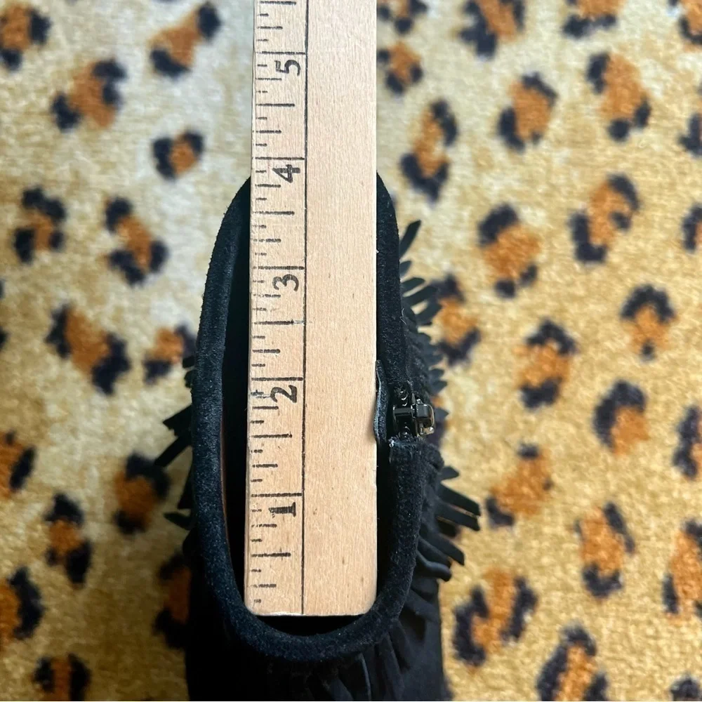 Lucky Brand Galley Black Suede Fringe Ankle Boots